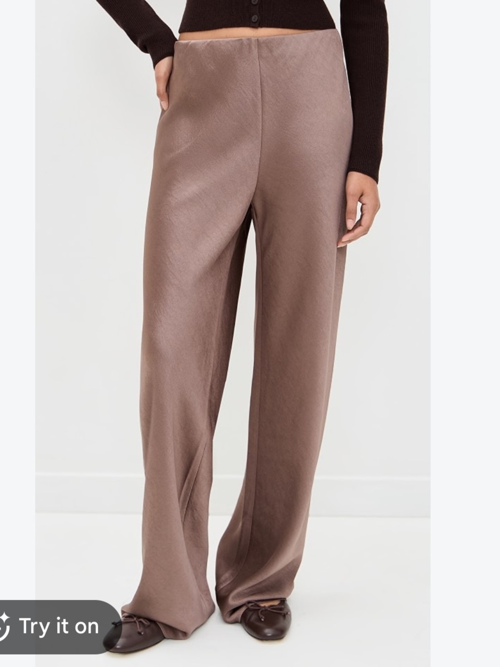 Vince Colette High Waist Fluid Satin Wide-Leg Pants — Mauve Taupe | M